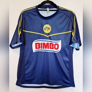 ​Y2K Club America Bimbo Sponsor Soccer Jersey Navy Mexico Fan Shirt - Mens Small